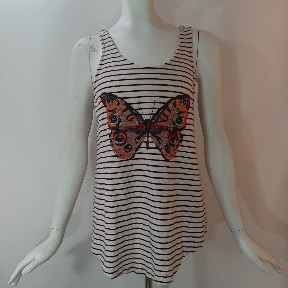 3/$18 Sonoma Tank Top Butterfly Embroidery Stripes